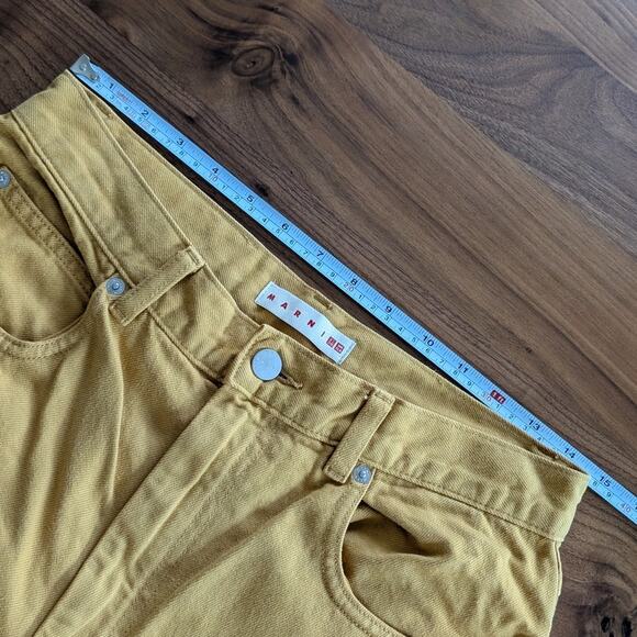 Marni Uniqlo Yellow Denim Baggy High Waist Wide Leg Logo Jeans, size 26x31 - Picture 8 of 11